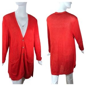J Jill XL Linen Blend Orange Button Up Pockets Lounger Sweater